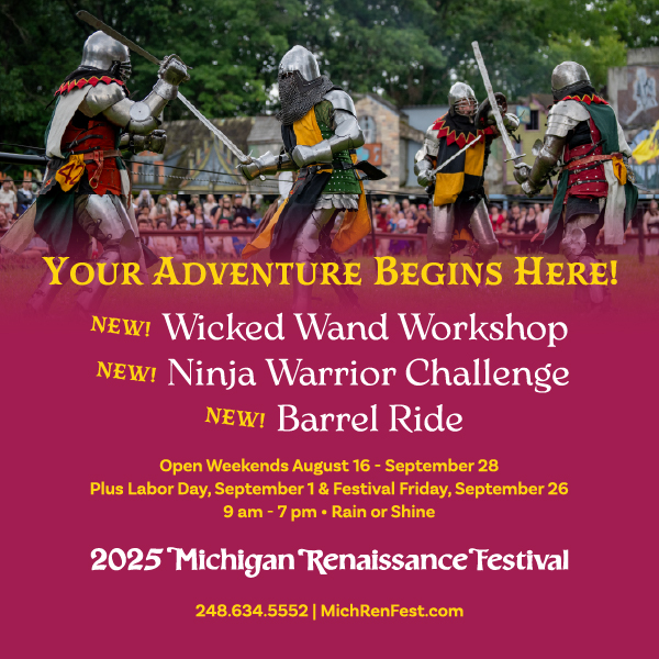 Info graphic ad for the 2025 Michigan Renaissance Festival